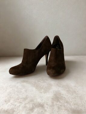 Cole Haan Talia Brown Suede Booties , Sz 7, 4” heels